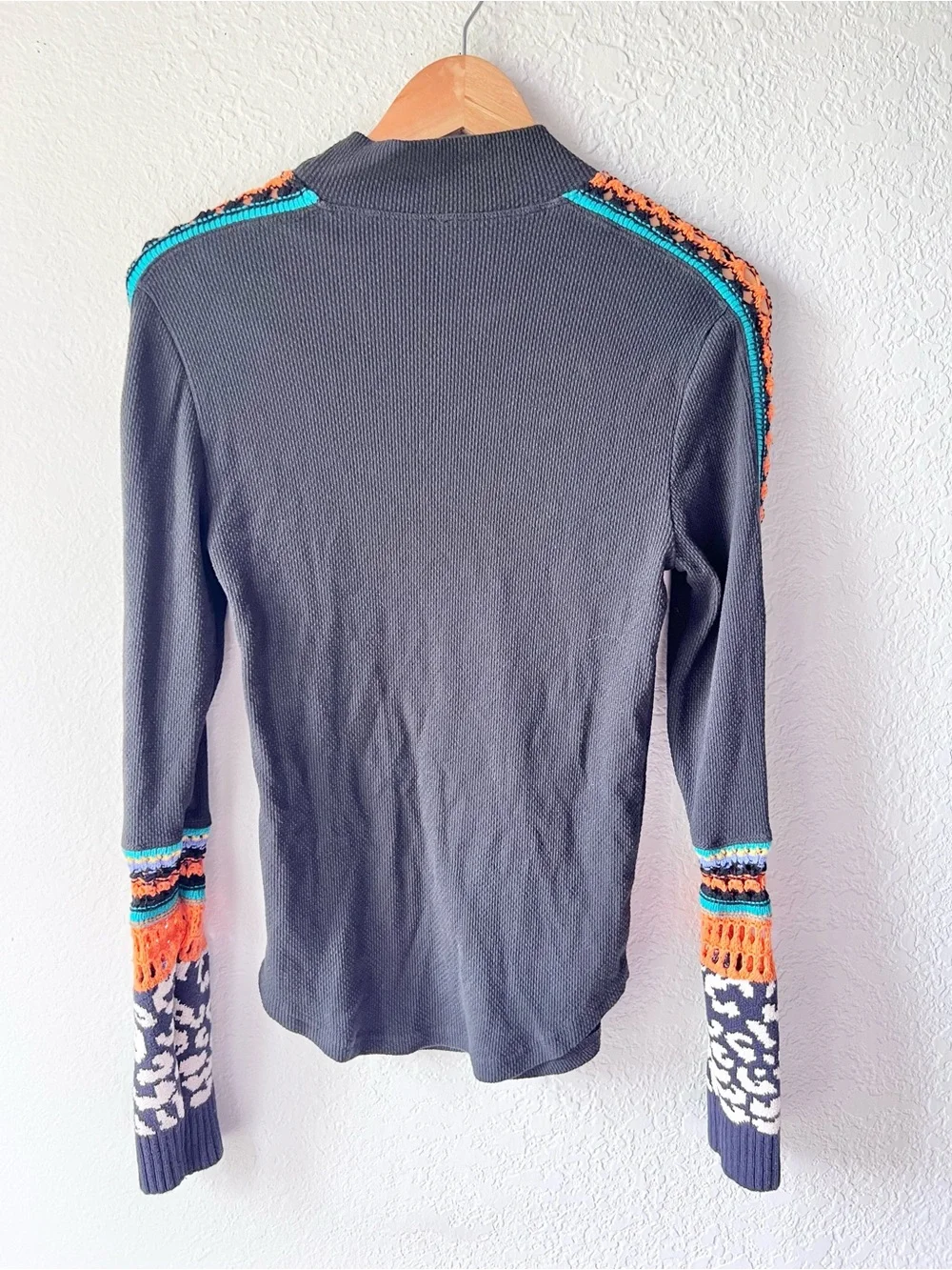 Free People Charcoal Switch It Up Cuff Thermal Sweater Top Sz L